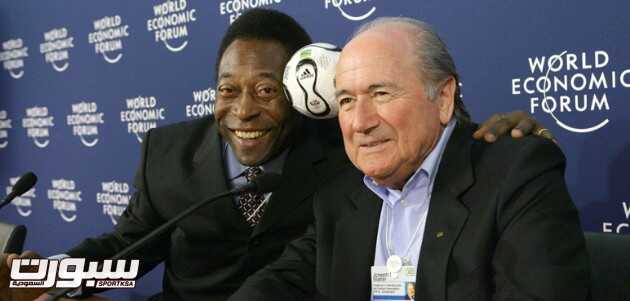 DAVOS/SWITZERLAND, 26JAN06 - Edson Arantes do Nascimento (Pele), World Cup Soccer Champion and Director, Empresas Pele, Brazil and Joseph S. Blatter, President, Federation Internationale de Football Association (FIFA), Switzerland captured during the press conference after the session 'Can a Ball Change the World: The Role of Sports in Development' at the Annual Meeting 2006 of the World Economic Forum in Davos, Switzerland, January 26, 2006.  Copyright by World Economic Forum    swiss-image.ch/Photo by E.T. Studhalter +++No resale, no archive+++