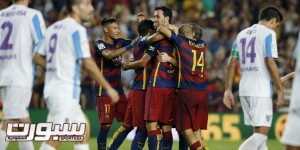 Barcelona's players celebrate a goal against Malaga during their Spanish first division soccer match at Camp Nou stadium in Barcelona, Spain, August 29, 2015. REUTERS/Albert Gea