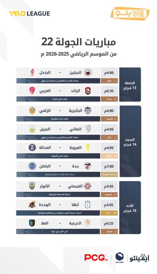 قمة الدرعية والعلا.. انطلاق الجولة 22 من دوري يلو الجمعة