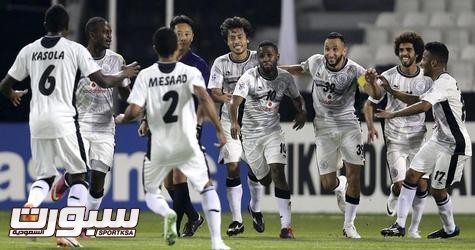 Al-Sadd players celebrate a goal against Foolad Mobarakeh Sepahan during their AFC Championship League soccer match in Doha